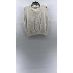 PAMPELONE Women's White Solid Knit V-Neck Sleeveless Sweater Vest SZ M/L